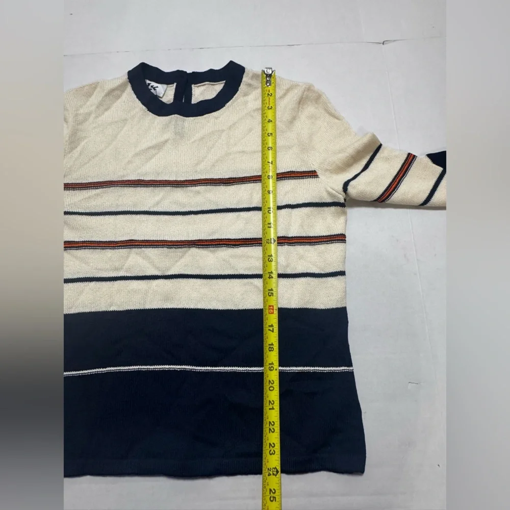 Vintage SJK St. John Womens Knit Pullover Sweater 12 Black Ivory Classic Striped